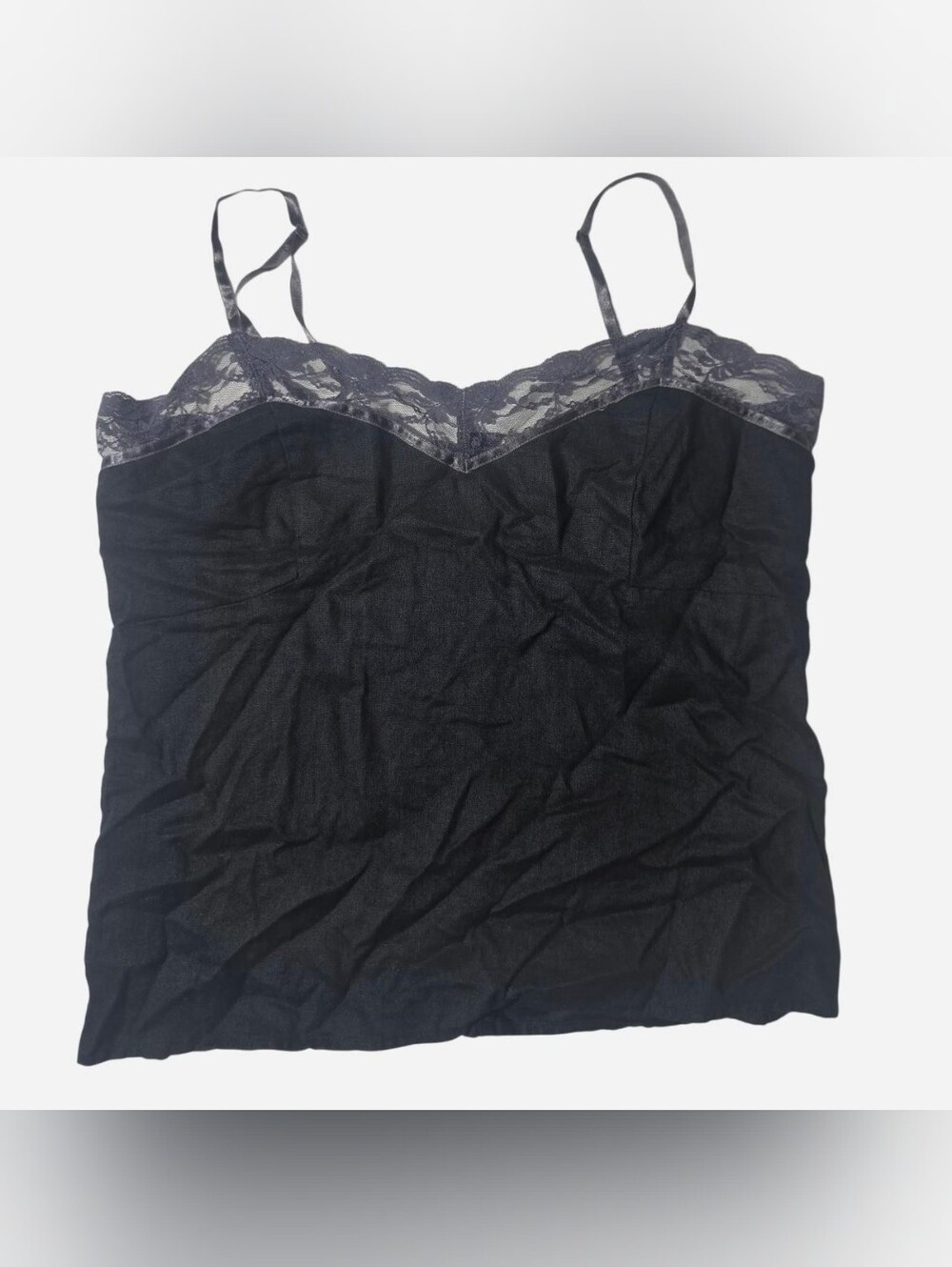 Vintage The Limited 100% Linen Black Lace Trim Camisole Top